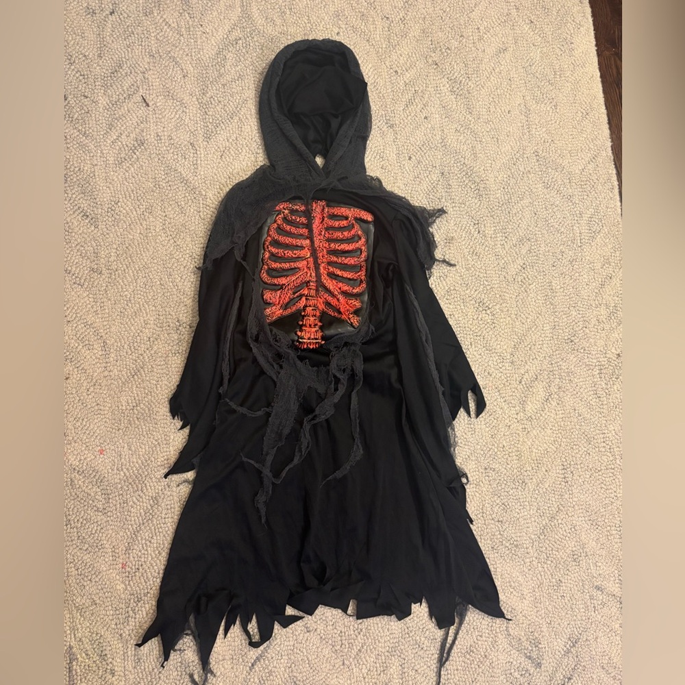 Kids Skeleton Costume with Hood - Black and Red